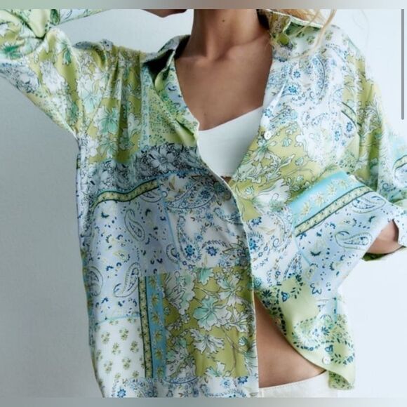 Zara Scarf Print Floral Shirt Large - Picture 1 of 7